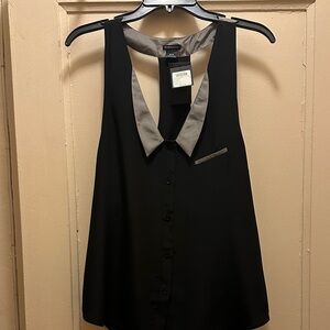 Club Monaco Black Blouse with Gray Collar